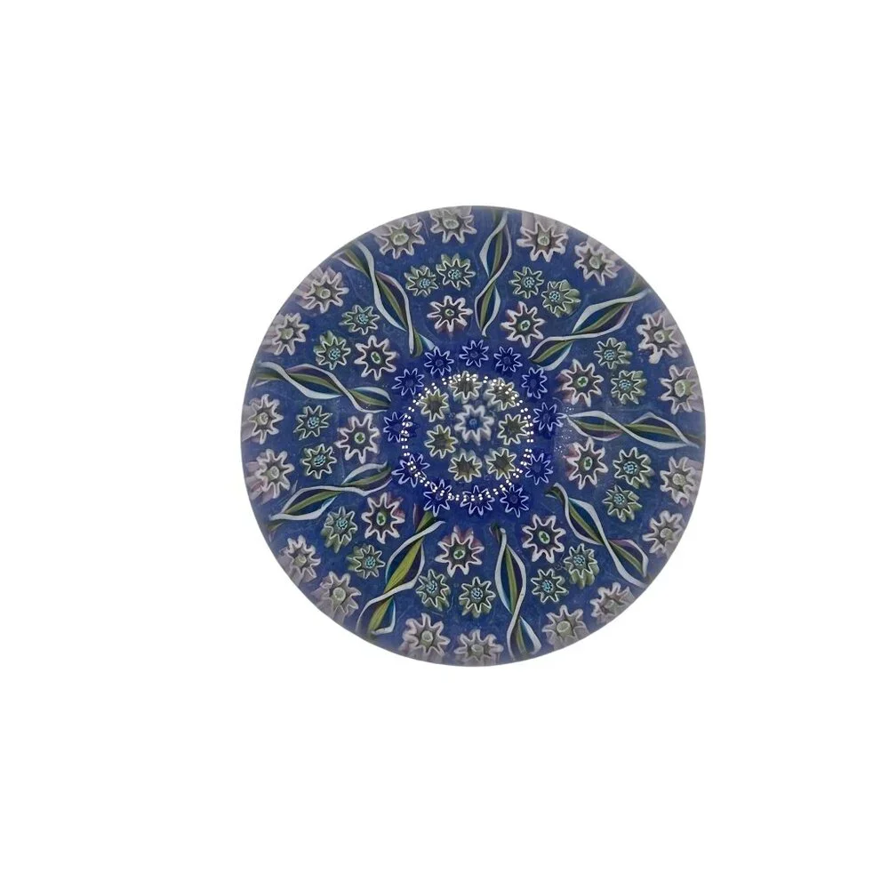 Vintage Millefiori Glass Paperweight With Intricate Floral Design & Vibrant Blue - Picture 1 of 3